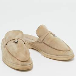 Pre Owned Loro Piana Grey Suede Babouche Charms Walk Mules Size 39