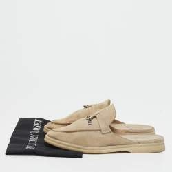 Pre Owned Loro Piana Grey Suede Babouche Charms Walk Mules Size 39