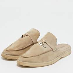 Pre Owned Loro Piana Grey Suede Babouche Charms Walk Mules Size 39