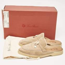 Pre Owned Loro Piana Beige Suede Summer Charms Walk Mules Size 37