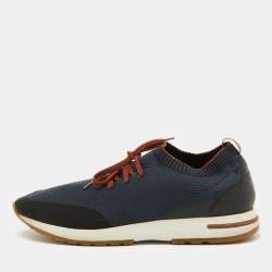 Loro Piana Navy Blue Knit Fabric 360 LP Flexy Walk Low Top Sneakers Size 45