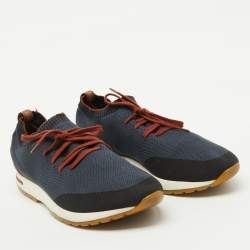 Loro Piana Navy Blue Knit Fabric 360 LP Flexy Walk Low Top Sneakers Size 45