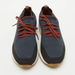 Loro Piana Navy Blue Knit Fabric 360 LP Flexy Walk Low Top Sneakers Size 45