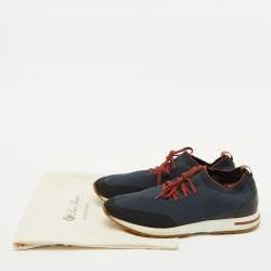 Loro Piana Navy Blue Knit Fabric 360 LP Flexy Walk Low Top Sneakers Size 45