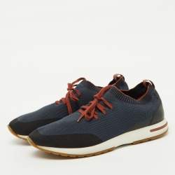 Loro Piana Navy Blue Knit Fabric 360 LP Flexy Walk Low Top Sneakers Size 45