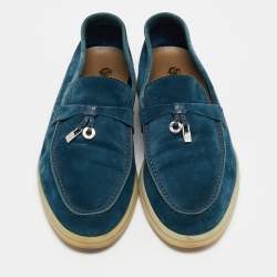 Pre Owned Loro Piana Blue Suede Summer Walk Loafers Size 37