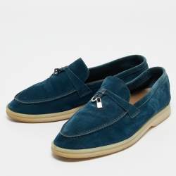 Pre Owned Loro Piana Blue Suede Summer Walk Loafers Size 37