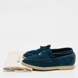 Pre Owned Loro Piana Blue Suede Summer Walk Loafers Size 37