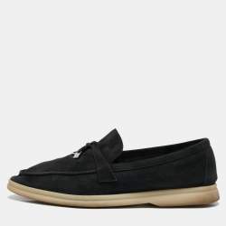 Loro Piana Black Suede Summer Walk Loafers Size 38.5