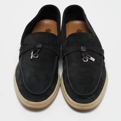 Loro Piana Black Suede Summer Walk Loafers Size 38.5