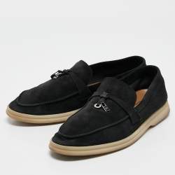 Loro Piana Black Suede Summer Walk Loafers Size 38.5