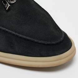 Loro Piana Black Suede Summer Walk Loafers Size 38.5