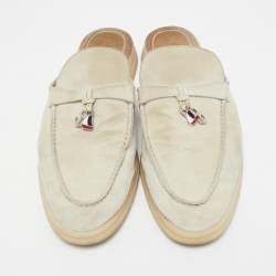 Pre Owned Loro Piana Grey Suede Babouche Charms Walk Mules Size 40