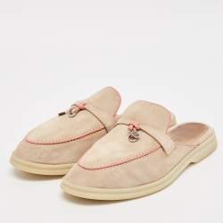 Pre Owned Loro Piana Beige Suede Babouche Charms Walk Mules Size 40