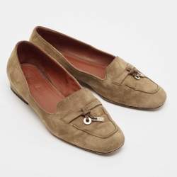 Loro Piana Brown Suede Summer Charms Walk Loafers Size 35