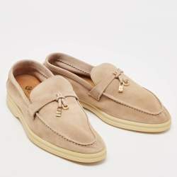 Pre Owned Loro Piana Beige Suede Summer Charms Walk Loafers Size 36