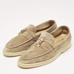 Pre Owned Loro Piana Beige Suede Summer Charms Walk Loafers Size 39