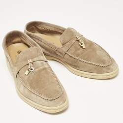 Pre Owned Loro Piana Beige Suede Summer Charms Walk Loafers Size 39