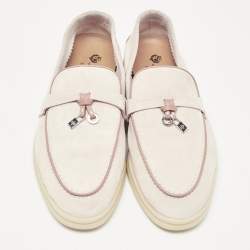 Pre Owned Loro Piana Pink Suede Summer Charms Walk Loafers Size 36