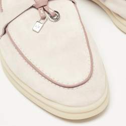 Pre Owned Loro Piana Pink Suede Summer Charms Walk Loafers Size 36