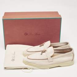 Pre Owned Loro Piana Pink Suede Summer Charms Walk Loafers Size 36