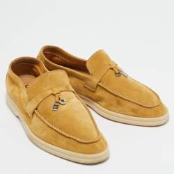 Pre Owned Loro Piana Yellow Suede Summer Charms Walk Loafers Size 38