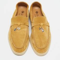 Pre Owned Loro Piana Yellow Suede Summer Charms Walk Loafers Size 38