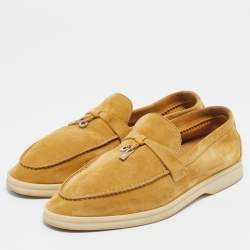 Pre Owned Loro Piana Yellow Suede Summer Charms Walk Loafers Size 38