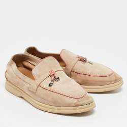 Pre Owned Loro Piana Beige Suede Summer Charms Walk Slip On Loafers Size 35