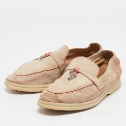 Pre Owned Loro Piana Beige Suede Summer Charms Walk Slip On Loafers Size 35
