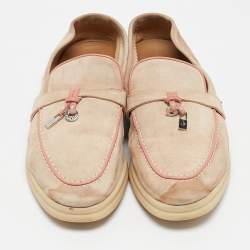 Pre Owned Loro Piana Beige Suede Summer Charms Walk Slip On Loafers Size 35