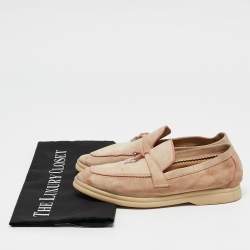 Pre Owned Loro Piana Beige Suede Summer Charms Walk Slip On Loafers Size 35