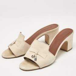 Loro Piana Beige Suede Summer Charms Slide Sandals Size 39