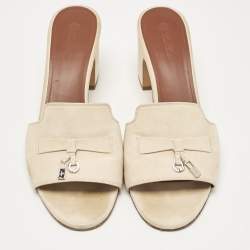 Loro Piana Beige Suede Summer Charms Slide Sandals Size 39