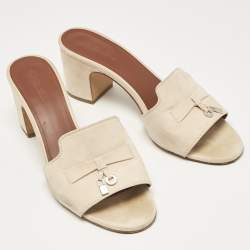 Loro Piana Beige Suede Summer Charms Slide Sandals Size 39
