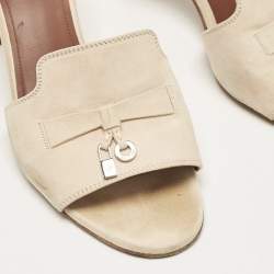 Loro Piana Beige Suede Summer Charms Slide Sandals Size 39