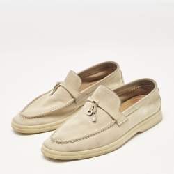 Pre Owned Loro Piana Beige Suede Summer Charms Walk Loafers Size 37