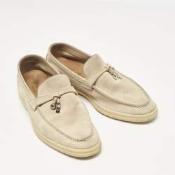 Pre Owned Loro Piana Beige Suede Summer Charms Walk Loafers Size 37