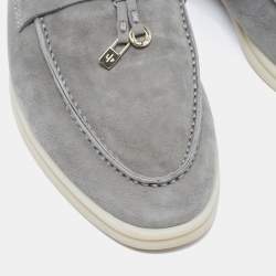 Pre Owned Loro Piana Grey Suede Summer Charms Walk Loafers Size 39