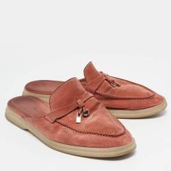 Pre Owned Loro Piana Pink Suede Babouche Charms Walk Sandals Size 40.5