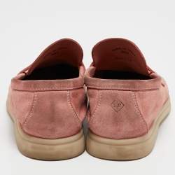 Pre Owned Loro Piana Pink Suede Summer Charms Walk Loafers Size 36.5