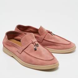 Pre Owned Loro Piana Pink Suede Summer Charms Walk Loafers Size 36.5