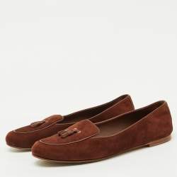 Pre Owned Loro Piana Brown Suede Tassel Dot Sole Loafers Size 40