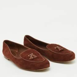 Pre Owned Loro Piana Brown Suede Tassel Dot Sole Loafers Size 40