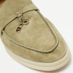 Pre Owned Loro Piana Green Suede Summer Charms Walk Loafers Size 38