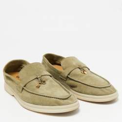 Pre Owned Loro Piana Green Suede Summer Charms Walk Loafers Size 38