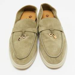 Pre Owned Loro Piana Green Suede Summer Charms Walk Loafers Size 38