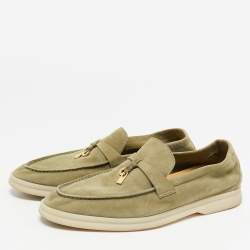 Pre Owned Loro Piana Green Suede Summer Charms Walk Loafers Size 38