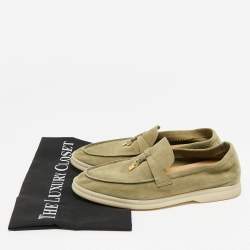 Pre Owned Loro Piana Green Suede Summer Charms Walk Loafers Size 38