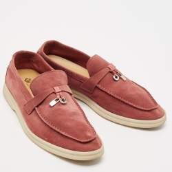 Pre Owned Loro Piana Burgundy Suede Summer Charms Walk Loafers Size 38